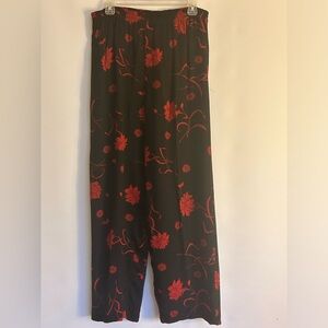 CACHE WOMEN’S POLYESTER ELASTIC WAIST WITH POCKETS BLACK & RED FLORAL PANTS S